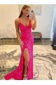 Velvet Sequin Long V-Neck Sleeveless Sweep Train Prom Dress with Slit Australia