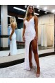 Sleeveless V-Neck Long Floor Length Velvet Sequin Prom Dress with Slit Australia