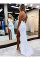 Sleeveless V-Neck Long Floor Length Velvet Sequin Prom Dress with Slit Australia