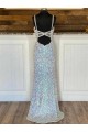 V-Neck Sleeveless Long Sweep Train Velvet Sequin Prom Dress Australia