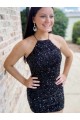 Halter Sleeveless Short Velvet Sequin Prom Dress Australia