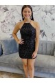 Halter Sleeveless Short Velvet Sequin Prom Dress Australia