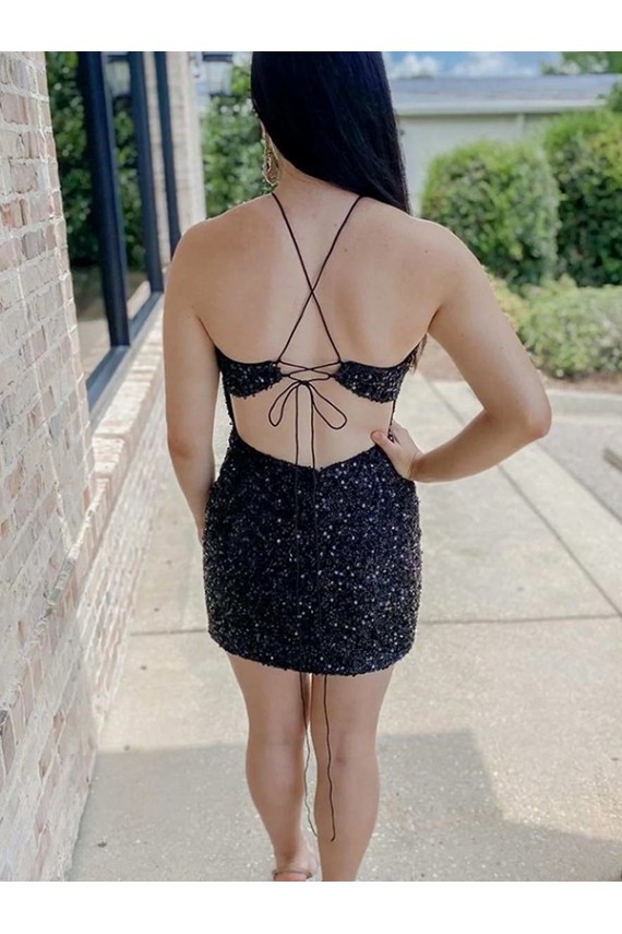 Halter Sleeveless Short Velvet Sequin Prom Dress Australia