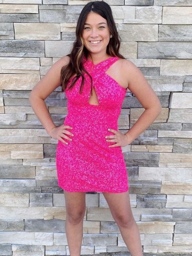 Halter Sleeveless Short Velvet Sequin Cocktail Prom Dress Australia
