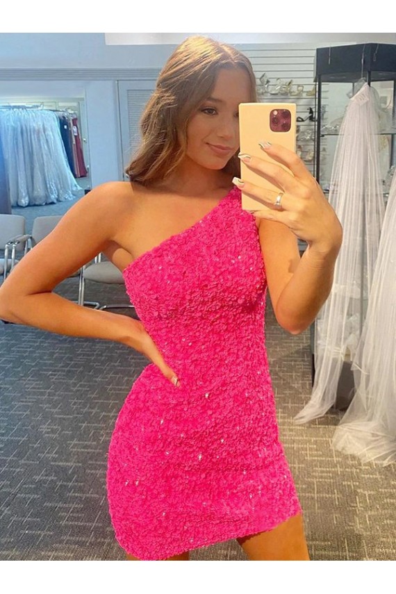 Short One Shoulder Sleeveless Velvet Sequin Prom Dress Australia