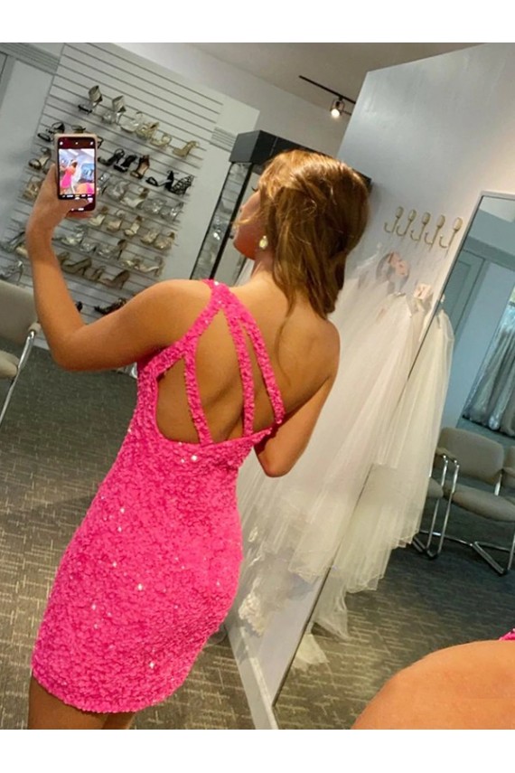 Short One Shoulder Sleeveless Velvet Sequin Prom Dress Australia