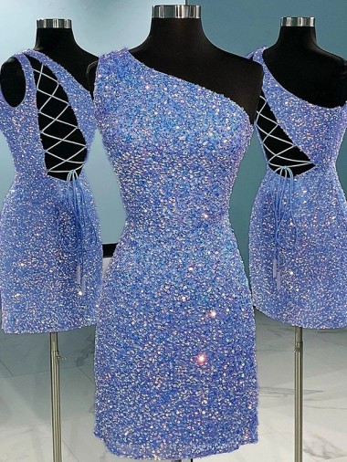 Short Velvet Sequin One Shoulder Sleeveless Prom Dress Australia