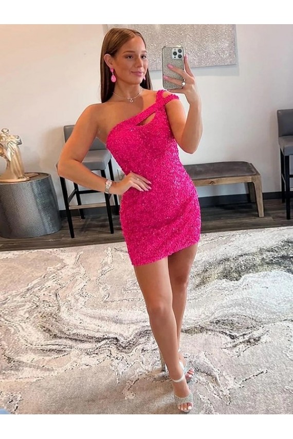 Velvet Sequin One Shoulder Sleeveless Short Prom Dress Australia