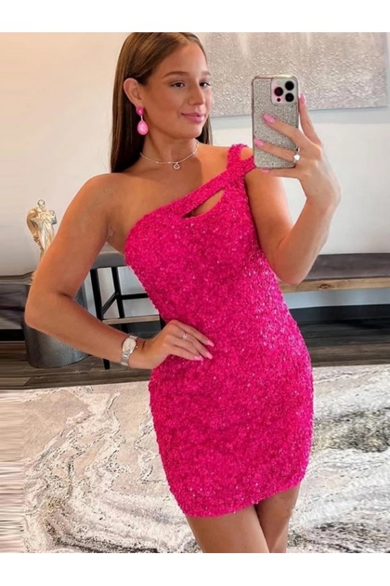 Velvet Sequin One Shoulder Sleeveless Short Prom Dress Australia