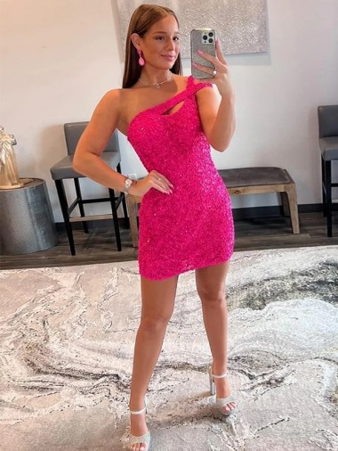 Velvet Sequin One Shoulder Sleeveless Short Prom Dress Australia
