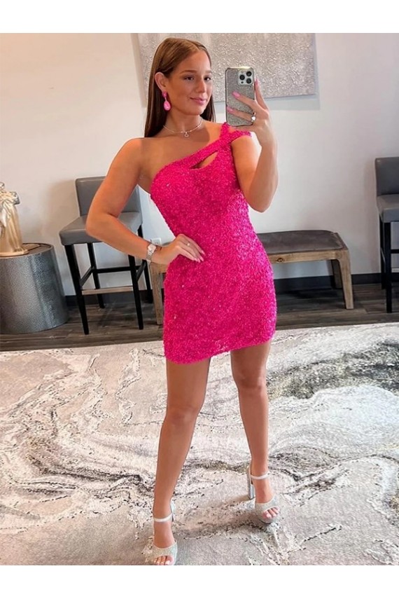 Velvet Sequin One Shoulder Sleeveless Short Prom Dress Australia