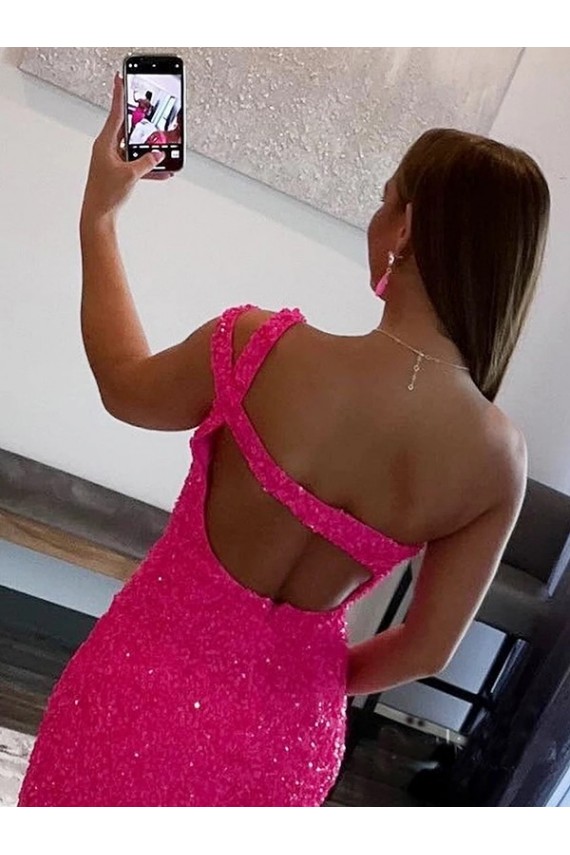 Velvet Sequin One Shoulder Sleeveless Short Prom Dress Australia