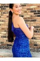 One Shoulder Sleeveless Short Velvet Sequin Royal Blue Prom Dress Australia