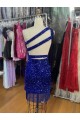 One Shoulder Keyhole Sleeveless Short Velvet Sequin Prom Dress Australia