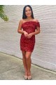 Short One Shoulder Sleeveless Velvet Sequin Cocktail Prom Dress Australia