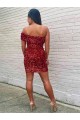 Short One Shoulder Sleeveless Velvet Sequin Cocktail Prom Dress Australia