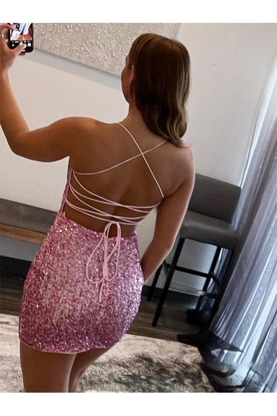 Spaghetti Straps Sleeveless Short Velvet Sequin Prom Dress Australia