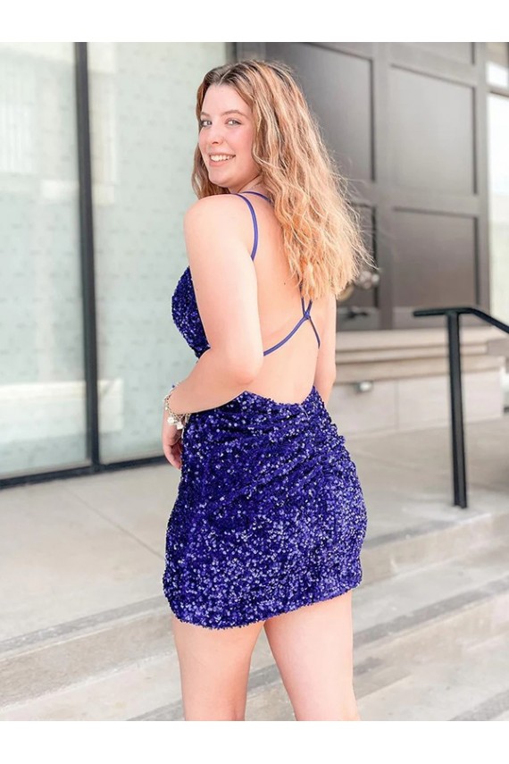 Sleeveless Short Velvet Sequin V-Neck Prom Dress Australia