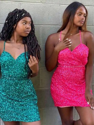 V-Neck Sleeveless Short Velvet Sequin Cocktail Dress Australia