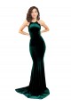 High Neck Stretch Velvet Prom Dress with Black Lace Embroidery Australia