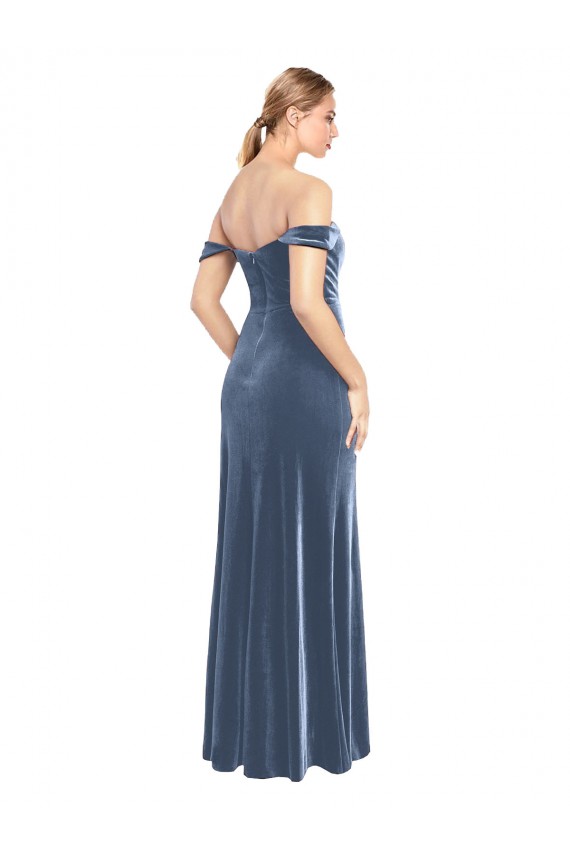 Draped Sleeves Wide Scoop Neck Off the Shoulder Velvet Prom Dress Australia