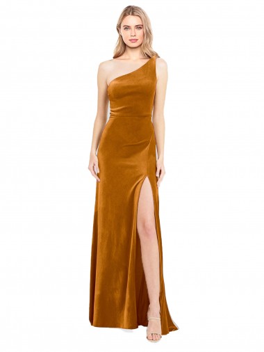 Sleek One Shoulder Long Velvet Prom Dress Australia