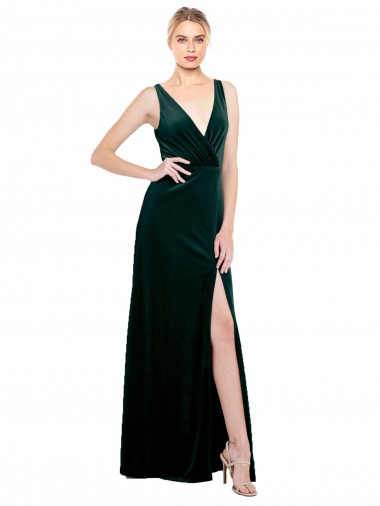 Sleek V-Neck Long Velvet Prom Dress with Side Slit Australia