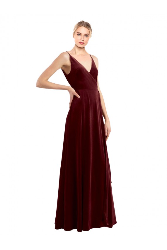 Faux Wrap V-Neck Sleek Long Velvet Prom Dress Australia