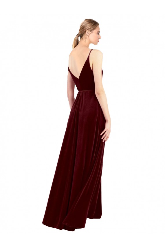 Faux Wrap V-Neck Sleek Long Velvet Prom Dress Australia