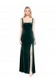 Square Neck Full Length Velvet Prom Dress with Side Slit Australia