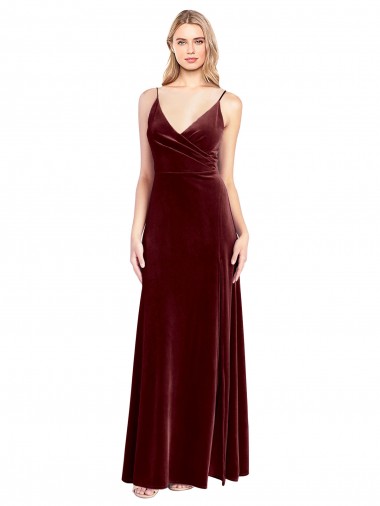Faux Surplice Neckline Slim A-Line Long Velvet Prom Dress Australia