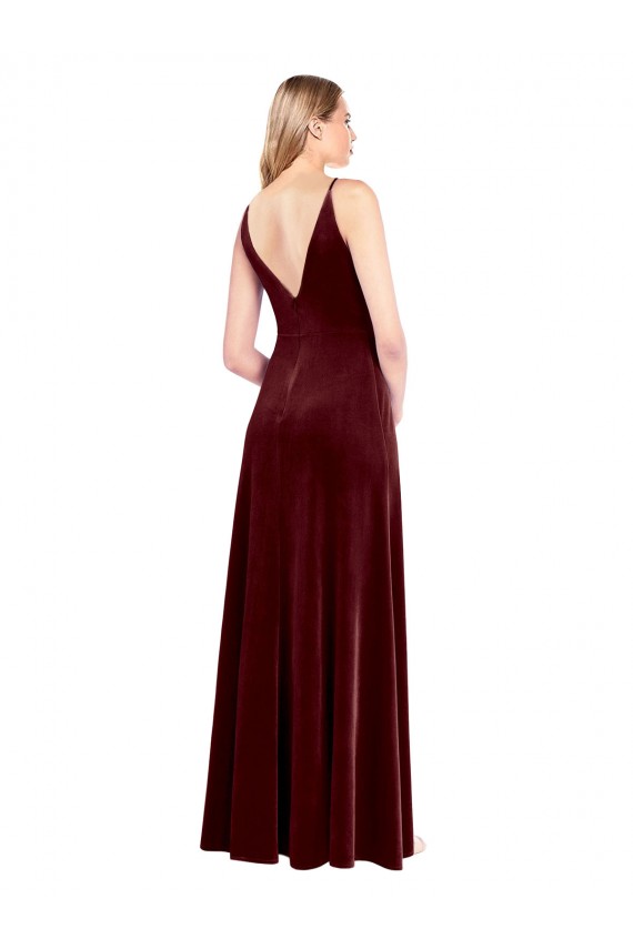Faux Surplice Neckline Slim A-Line Long Velvet Prom Dress Australia