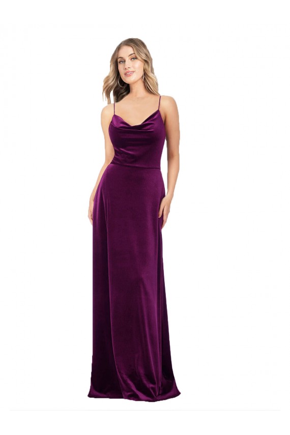 Draped Neckline Spaghetti Straps Velvet Prom Dress Australia
