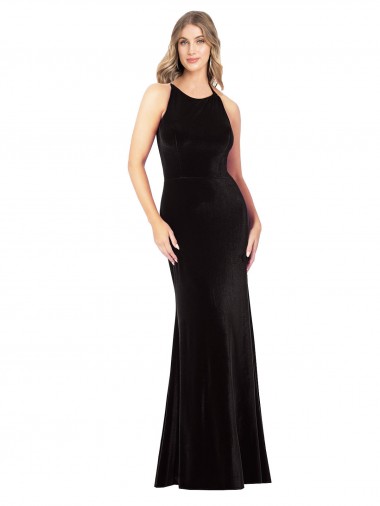Vintage Velvet High Neck Prom Dress with Strappy Back Australia