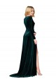 Deep V-Neck Long Sleeves Velvet Prom Dress with High Side Split Australia