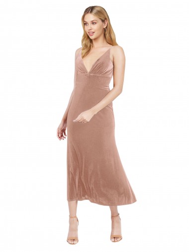 Midi Length Short V-Neck Velvet Cocktail Prom Dress / Homecoming Dress with Notched Neckline Australia