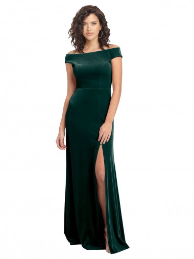 Floor Length Cap Sleeves Long Velvet Prom Dress with High Side Slit Australia