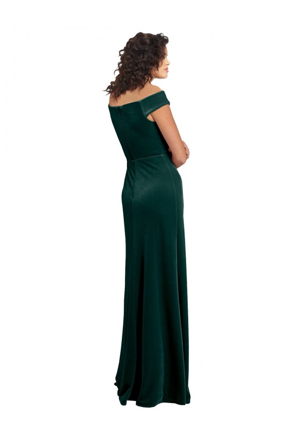 Floor Length Cap Sleeves Long Velvet Prom Dress with High Side Slit Australia