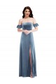 Ruffle Sleeve Off the Shoulder Velvet Maxi Prom Dress Australia