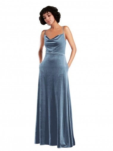Sleek Cowl Neck Velvet Maxi Prom Dress with Pockets Australia