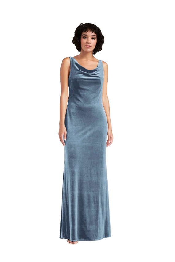 Floor Length Cowl Neck Long Stretch Velvet Maxi Prom Dress Australia