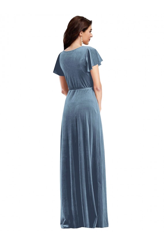 Flutter Sleeve Velvet Wrap Maxi Prom Dress with Pockets Australia