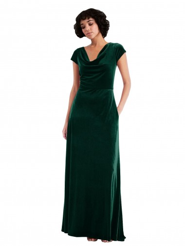 Cowl Neck Cap Sleeve Velvet Maxi Prom Dress with Pockets Australia
