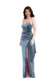 Spaghetti Strap Velvet Maxi Prom Dress with Draped Skirt Australia