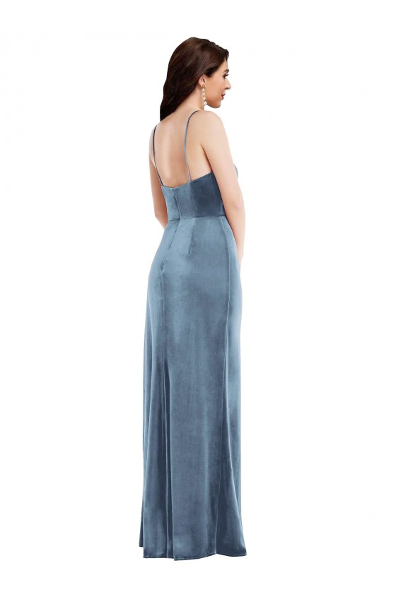 Spaghetti Strap Velvet Maxi Prom Dress with Draped Skirt Australia