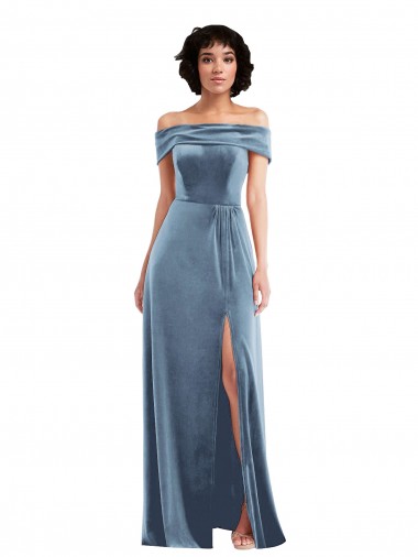 Draped Cuff Off the Shoulder Velvet Maxi Prom Dress with Pockets Australia