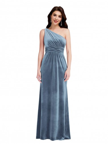 One Shoulder Draped Velvet Maxi Prom Dress Australia