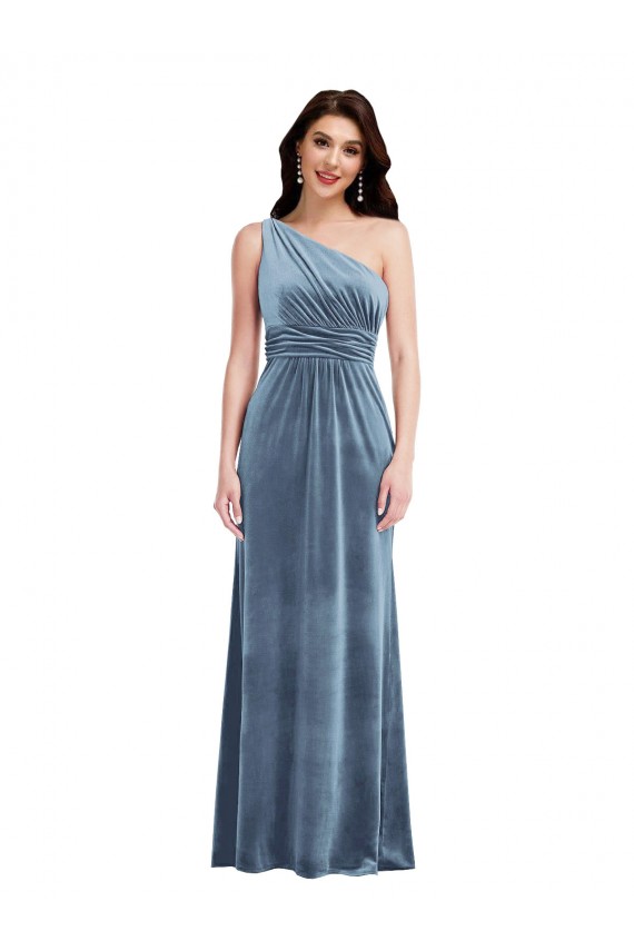 One Shoulder Draped Velvet Maxi Prom Dress Australia