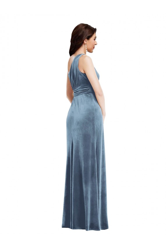 One Shoulder Draped Velvet Maxi Prom Dress Australia