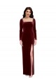 Sleek Square Neck Spaghetti Straps Velvet Prom Dress with Side Slit Australia